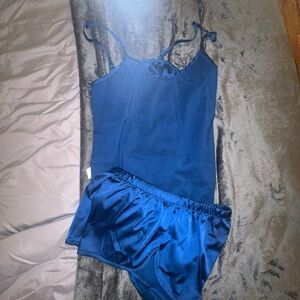 Nordstrom Deep Blue Satin Chemise and Shorts